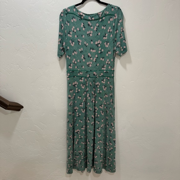 Boden Ava Jersey Midi Dress Forest/Chalky Pink Daisy Spring Women's 12 Tall** - Picture 10 of 15